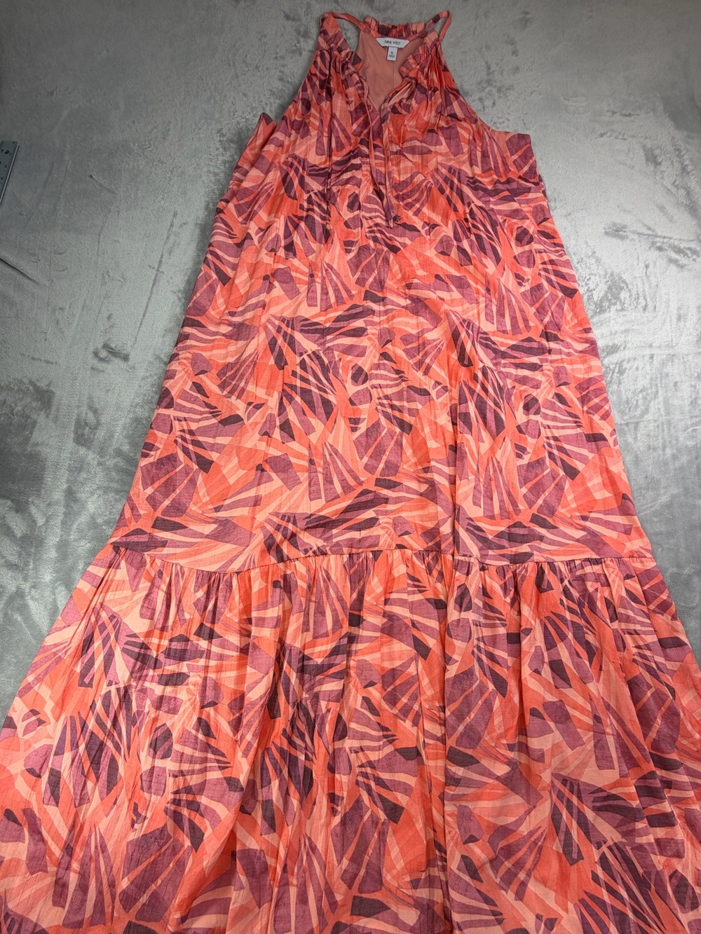 Nine West Coral and Magenta Printed Tiered Maxi Dress Guest Party Fall Beach XL